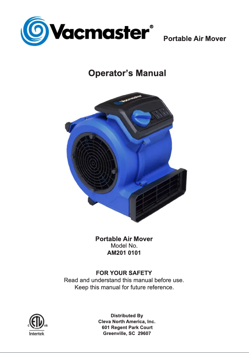 Page 1 de la notice Manuel utilisateur Vacmaster AM201 0101