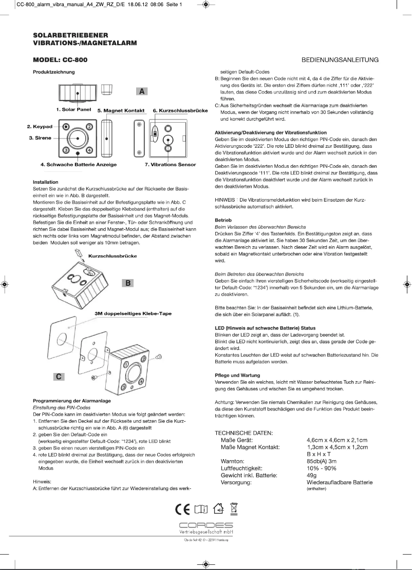 Image de la première page du manuel de l'appareil CC-800