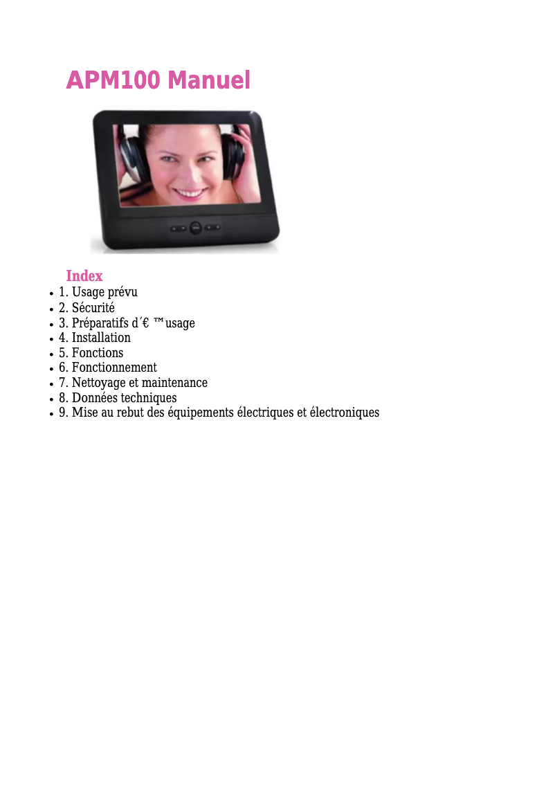 Image de la première page du manuel de l'appareil APM100