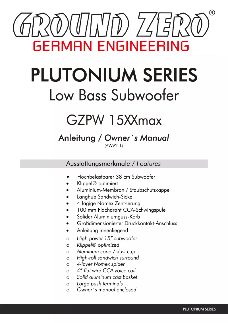 Página 1 del manual Manual de usuario Ground Zero GZPW 15XXmax