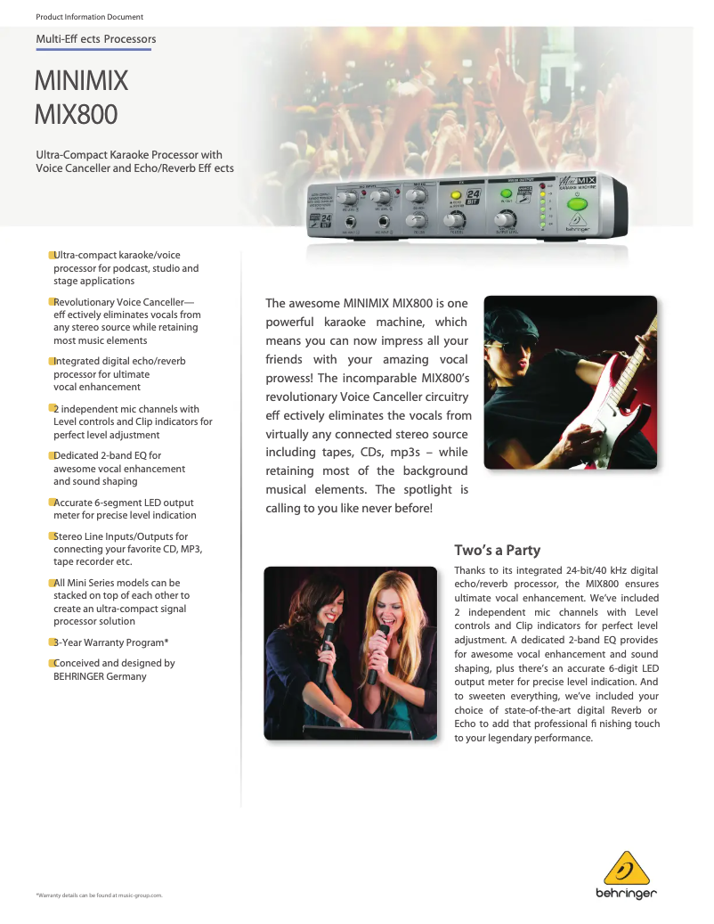 Page 1 de la notice Fiche technique Behringer MINIMIX MIX800