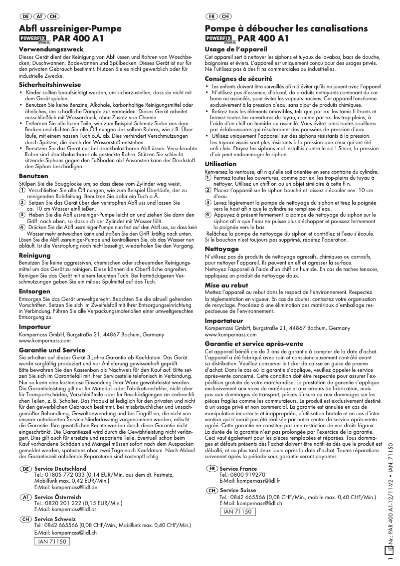 Página 1 del manual Manual de usuario Powerfix PAR 400 A1