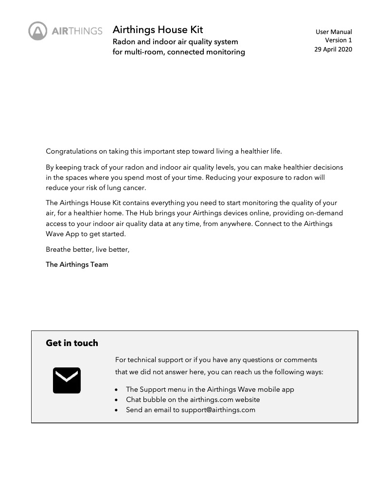 Imagen de la primera página del manual del dispositivo House Kit