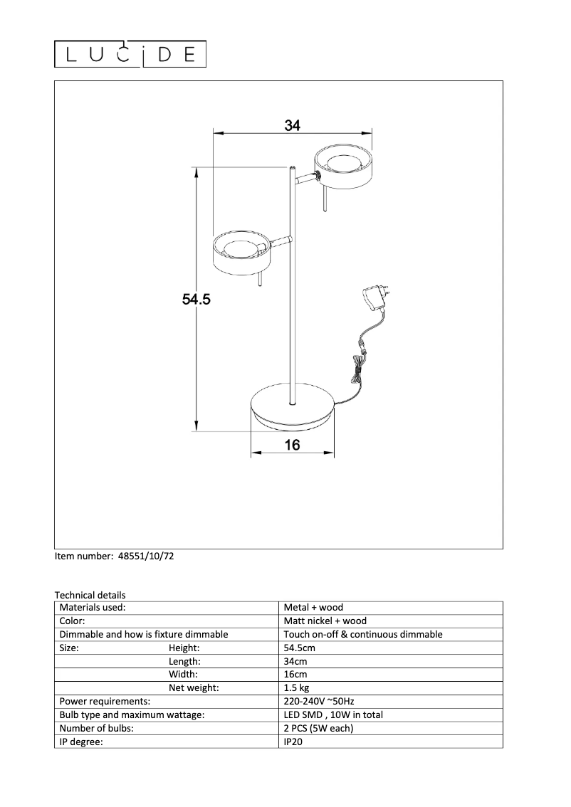 Page 1 de la notice Manuel utilisateur Lucide Enia led 48551/10/72