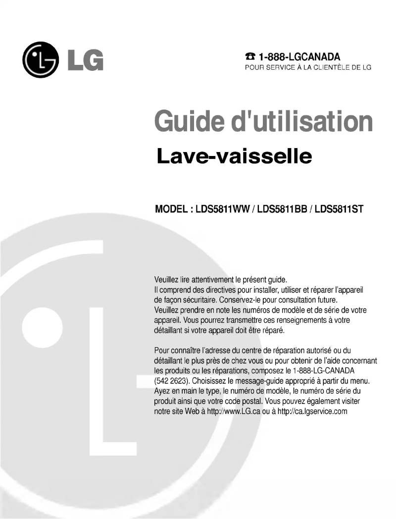 Page 1 de la notice Manuel utilisateur LG LDS5811ST