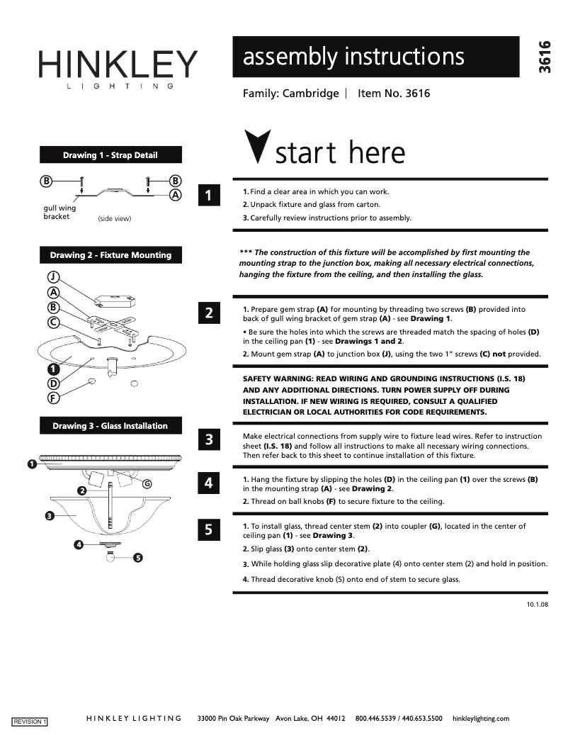 Page 1 de la notice Manuel utilisateur Hinkley Lighting Cambridge 3616BB