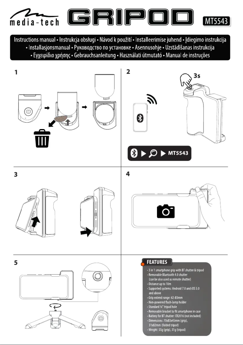 Page 1 de la notice Manuel utilisateur Media-Tech Gripod MT5543