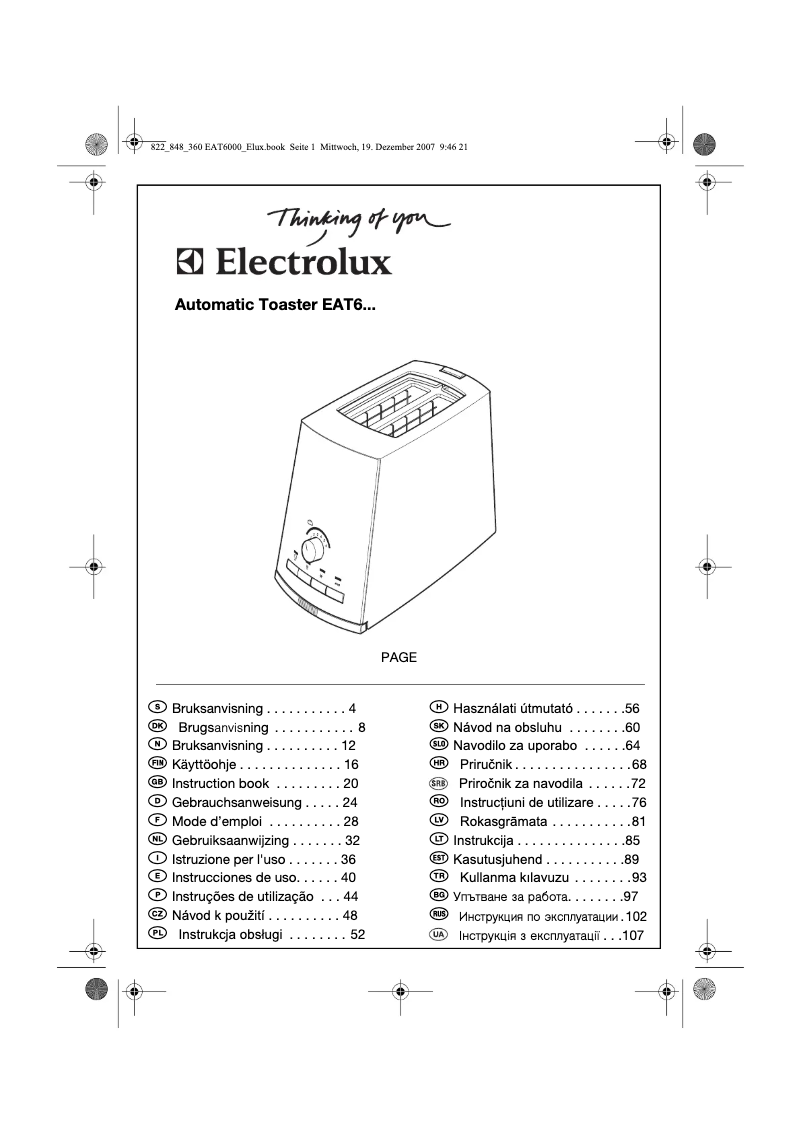 Page 1 de la notice Manuel utilisateur Electrolux EAT 6000