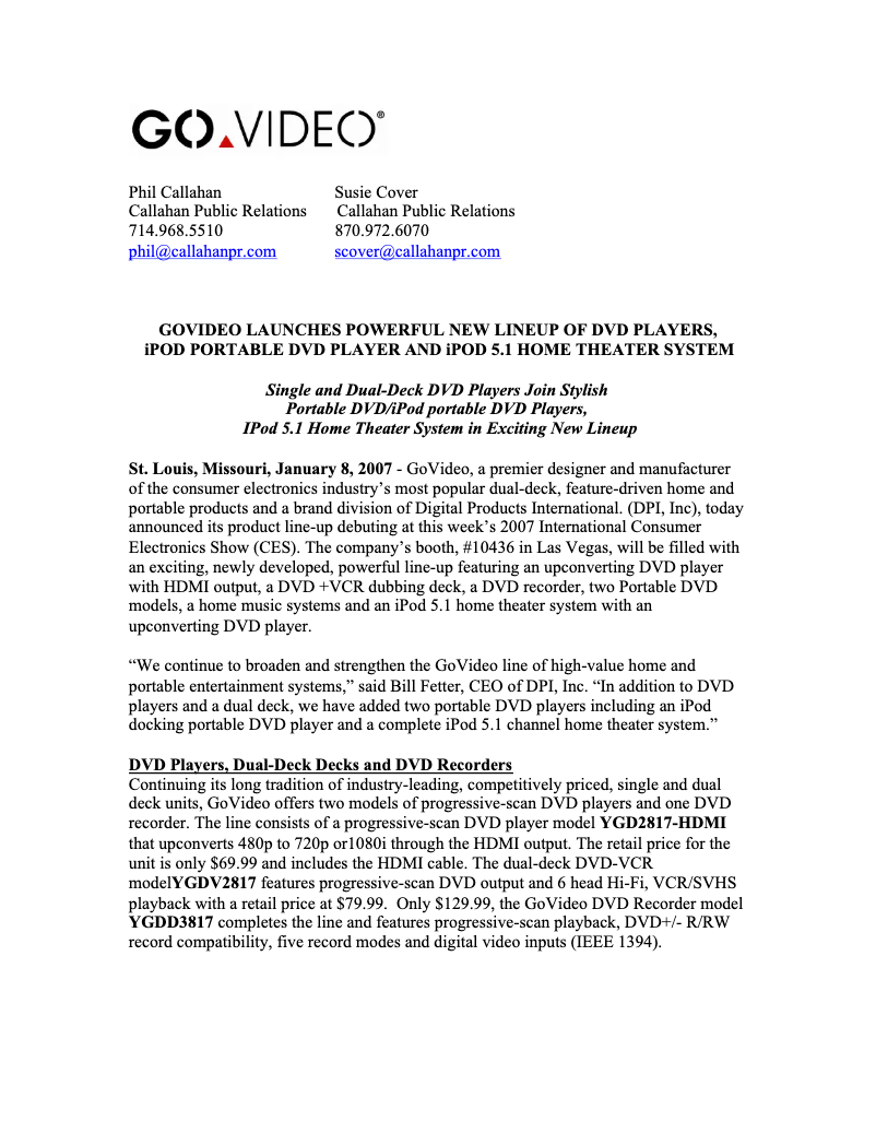 Page n°1 - Manuel utilisateur GoVideo YGPDL907