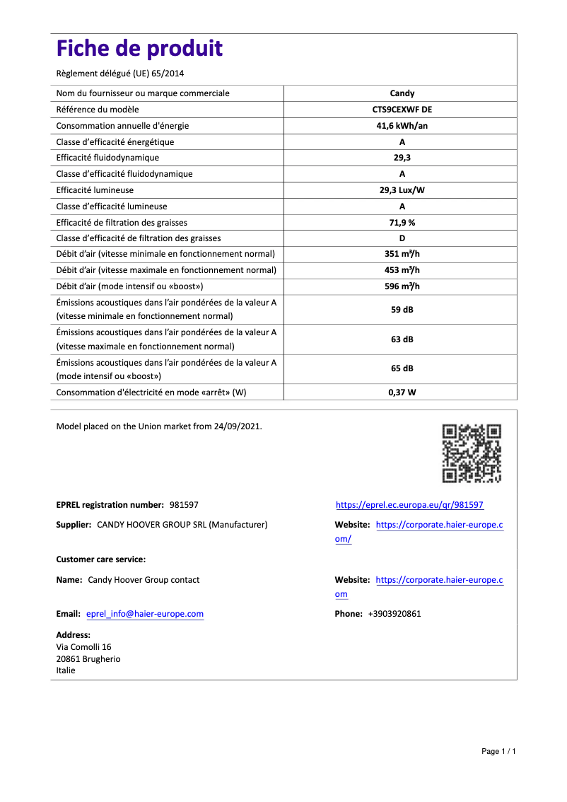 Image de la première page du manuel de l'appareil CTS9CEXWF DE