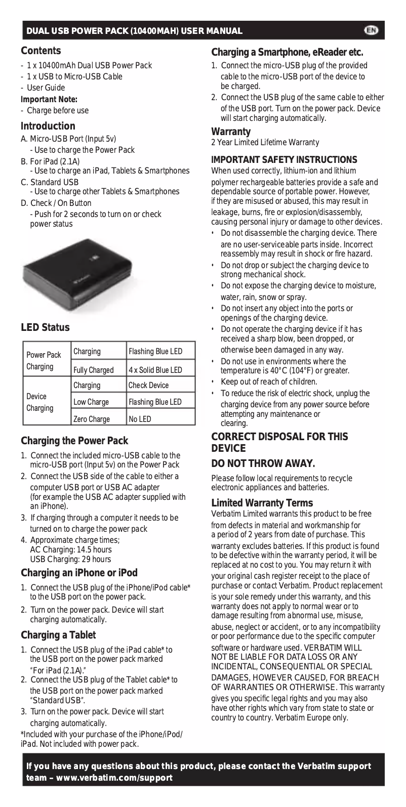 Page 1 de la notice Manuel utilisateur Verbatim 49952