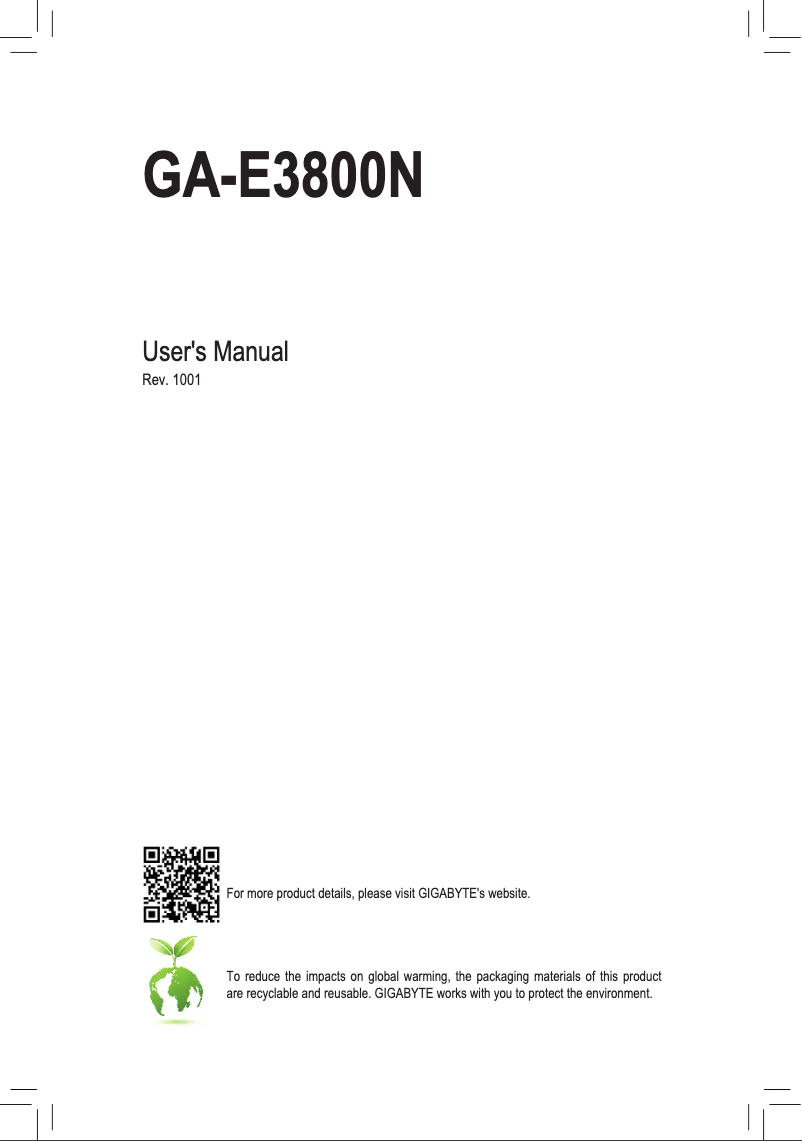 Page 1 de la notice Manuel utilisateur Gigabyte GA-E3800N