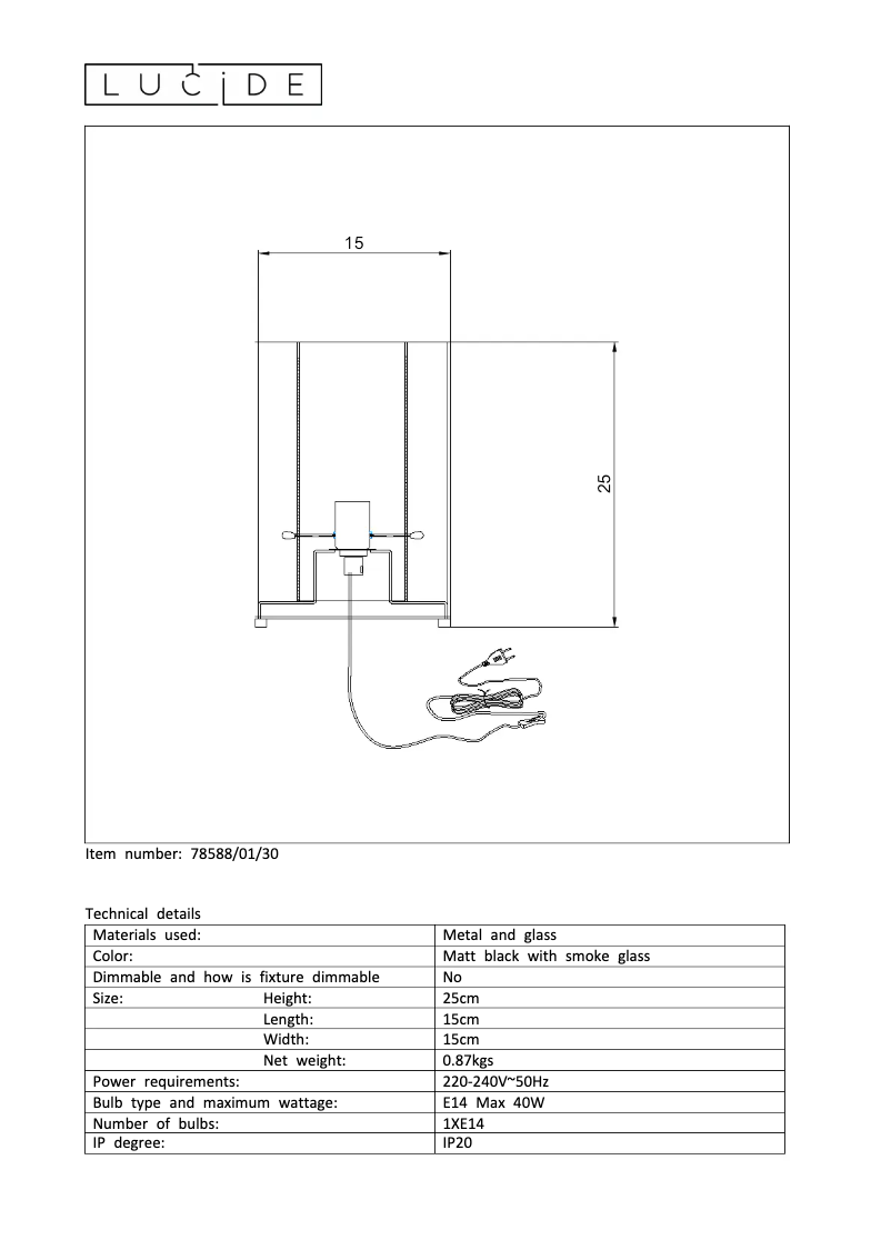 Page 1 de la notice Manuel utilisateur Lucide Julot 78588/01/30