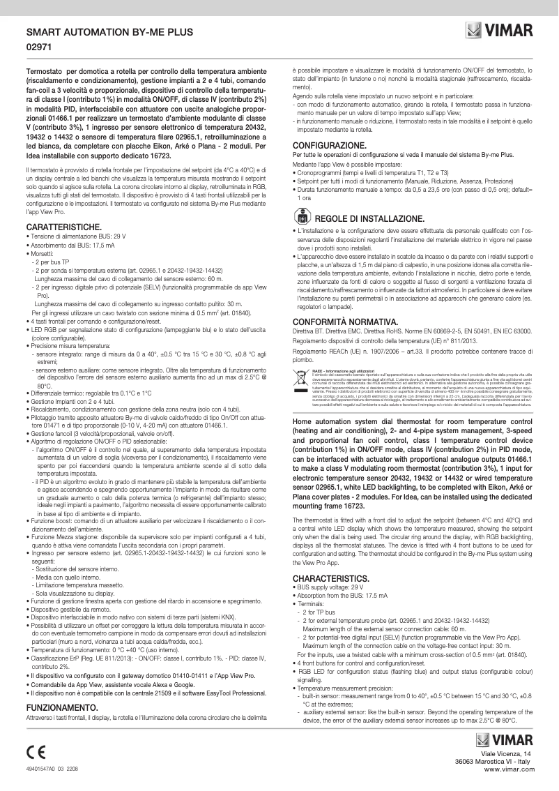 Page 1 de la notice Manuel utilisateur Vimar 02971.B