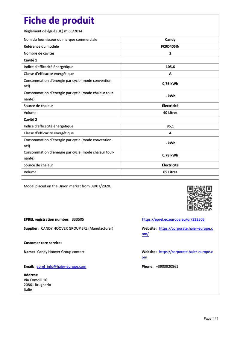 Image de la première page du manuel de l'appareil FC9D405IN