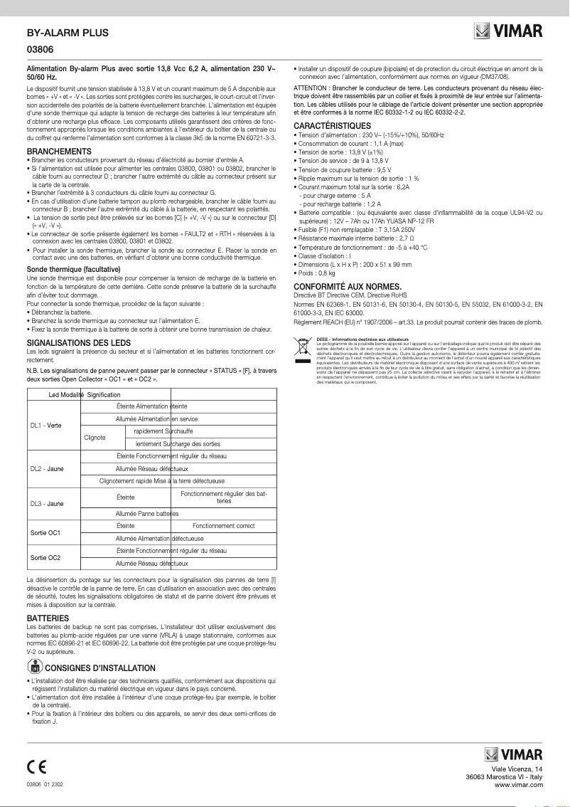 Page 1 de la notice Manuel utilisateur Vimar 03806