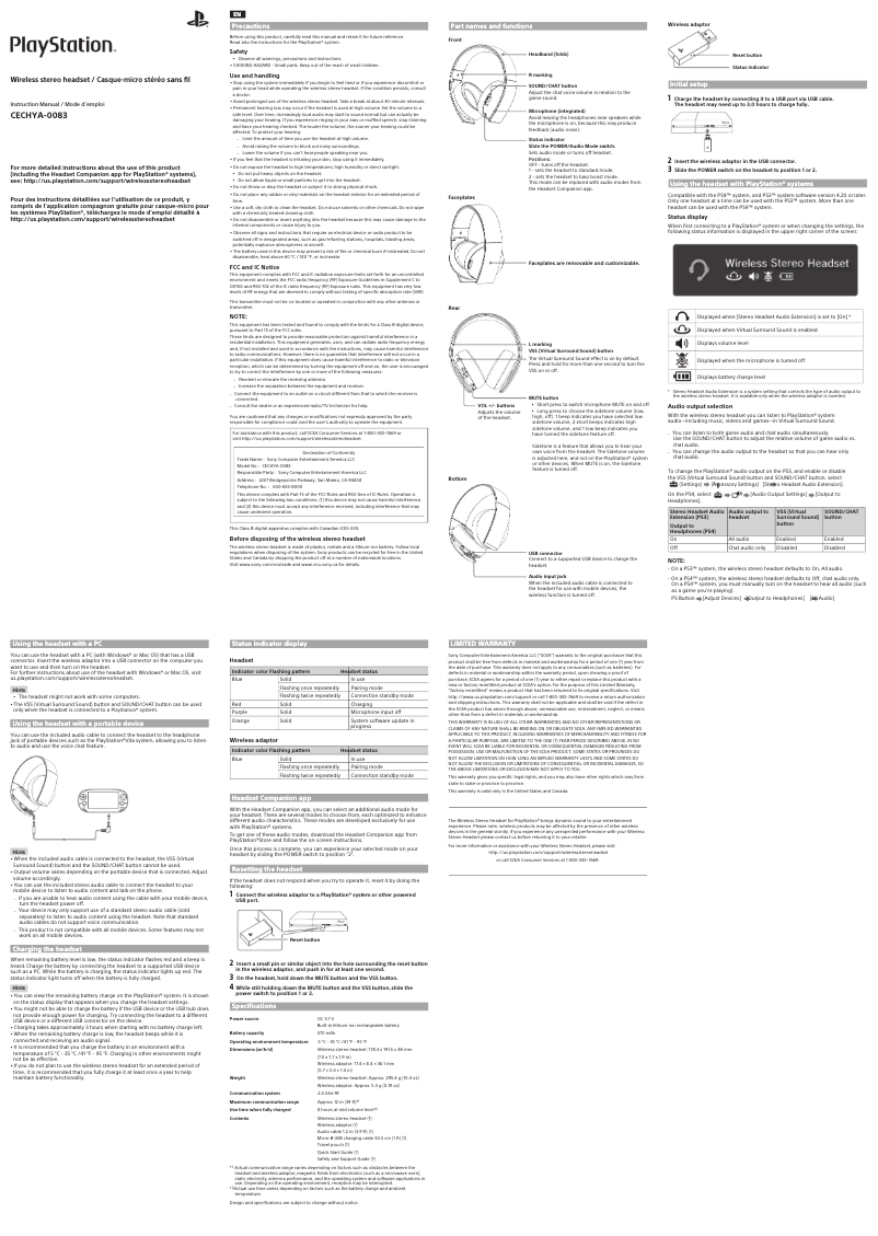 Page 1 de la notice Manuel utilisateur Sony CECHYA-0083
