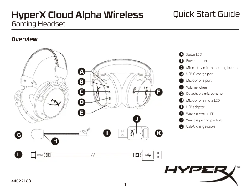 Page 1 de la notice Guide de démarrage rapide HyperX Cloud Alpha