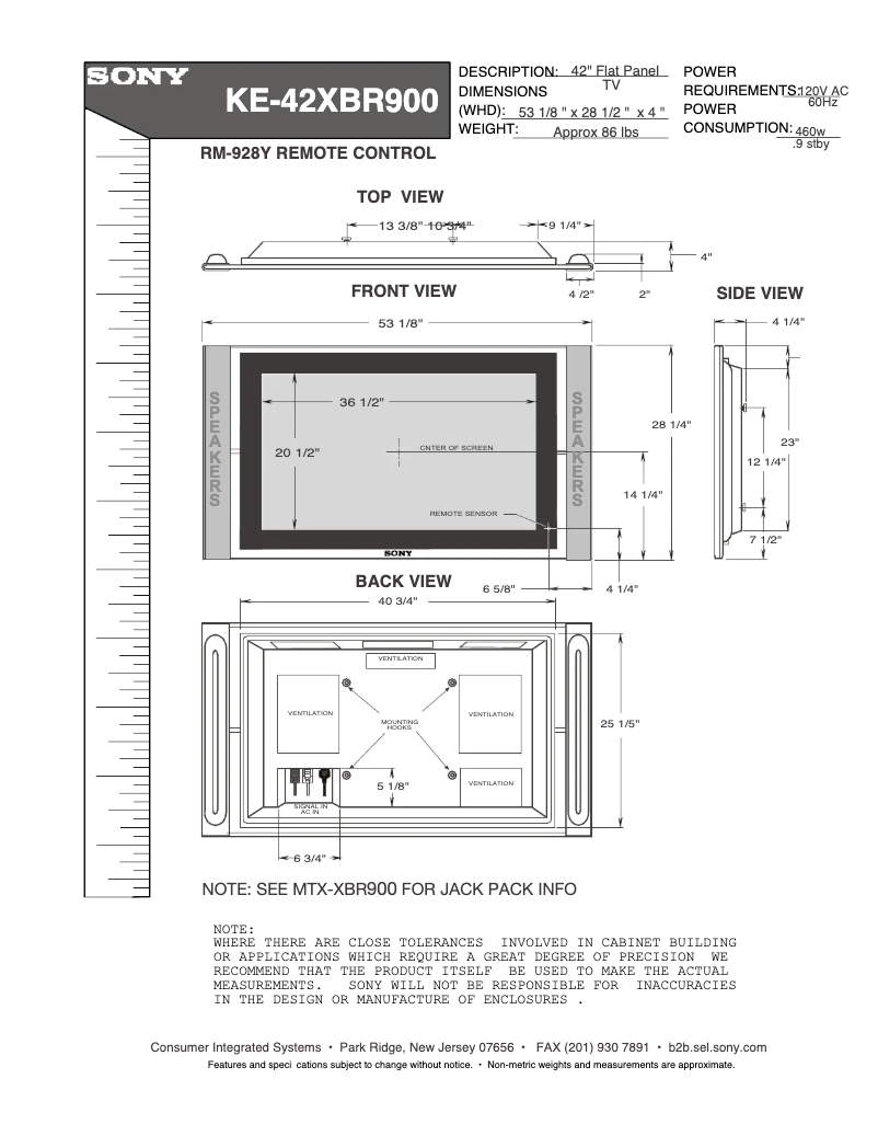 Image de la première page du manuel de l'appareil KE-42XBR900