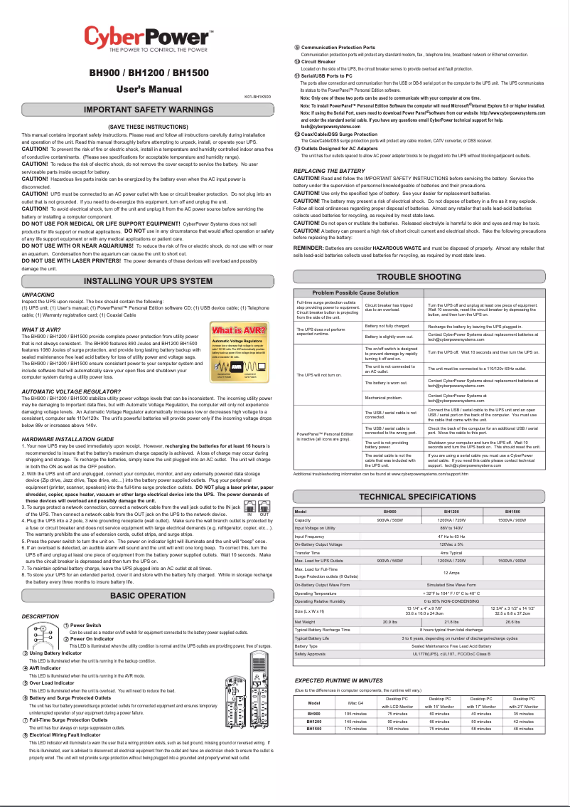 Image de la première page du manuel de l'appareil BH1500