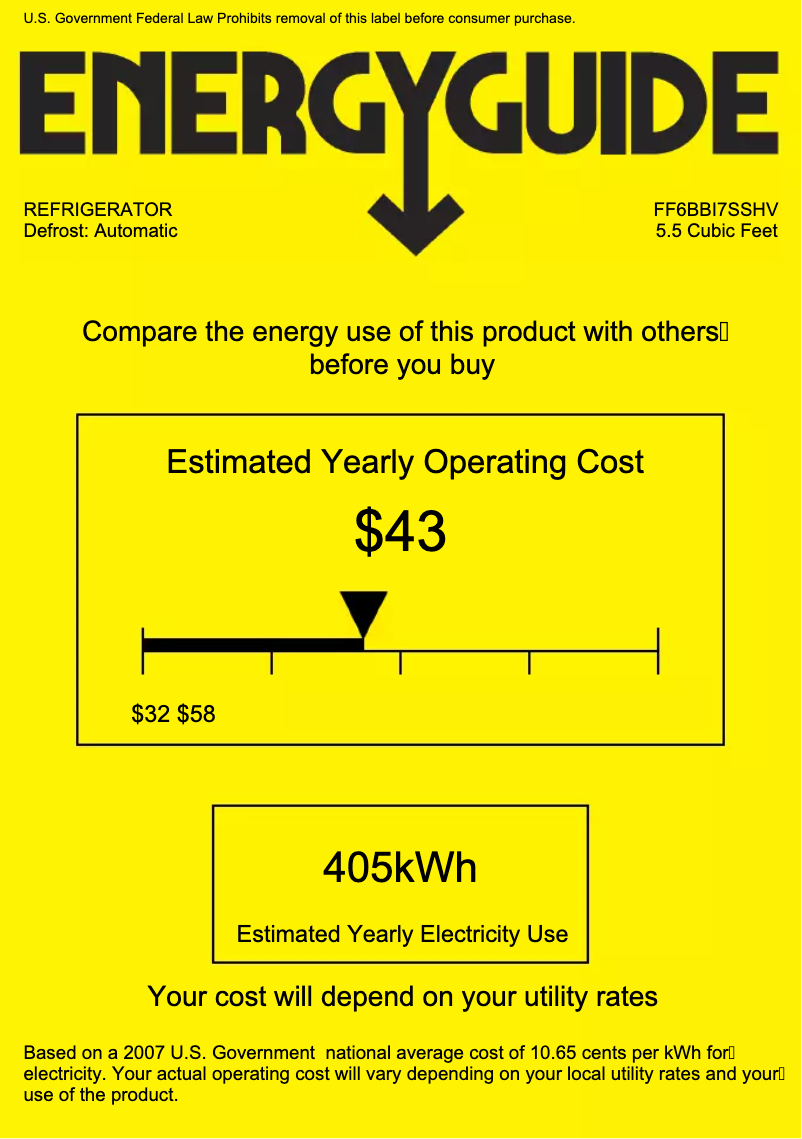 Page 1 de la notice Label énergétique Summit FF6BBI7SSHV