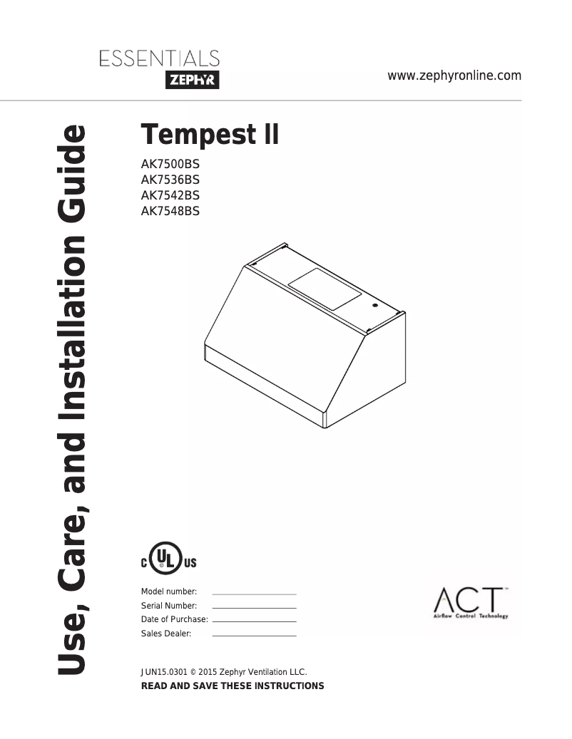 Page 1 de la notice Manuel d'utilisation et d'entretien Zephyr AK7536BS