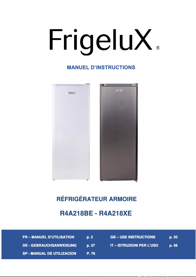 Page n°1 - Manuel utilisateur FrigeluX R4A218BE