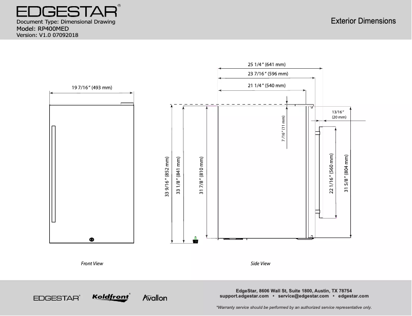 Page 1 de la notice Fiche technique EdgeStar RP400MED