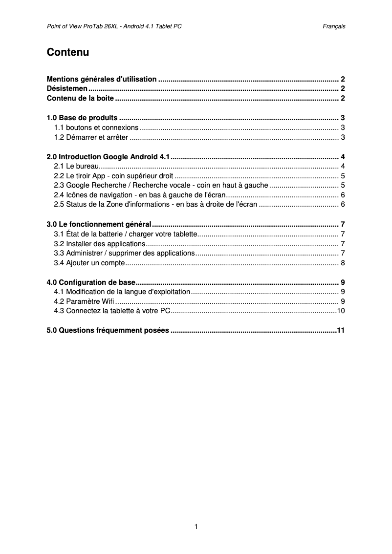 Page n°1 - Manuel utilisateur Point of View ProTab 26 XL