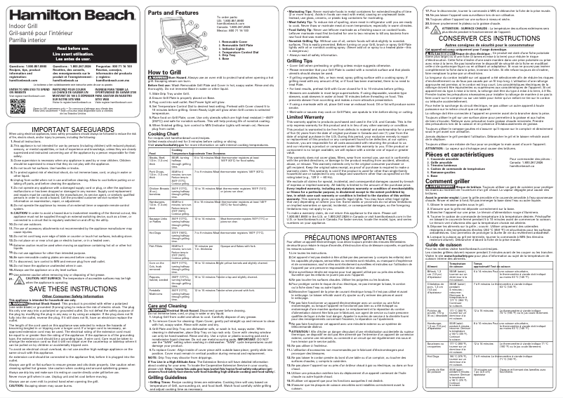 Page 1 de la notice Manuel utilisateur Hamilton Beach 25361
