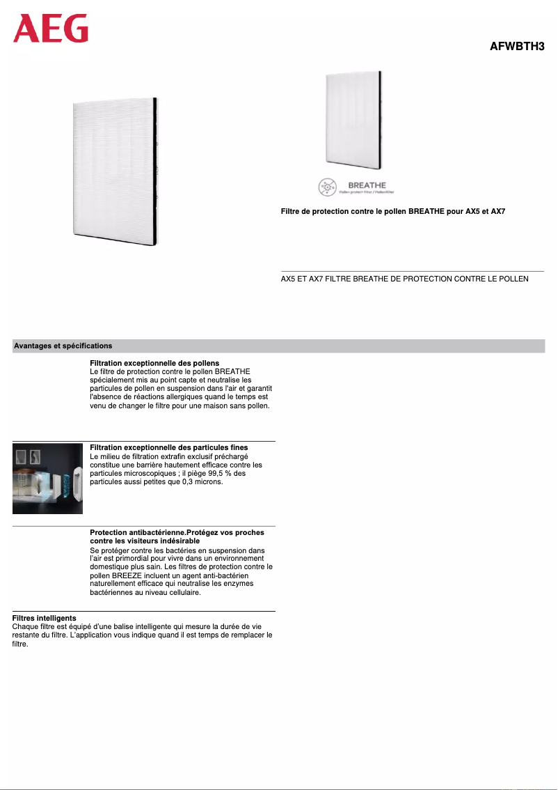 Page 1 de la notice Manuel utilisateur AEG AFWBTH3