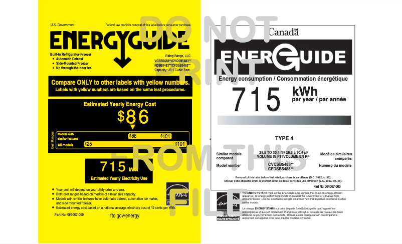 Page 1 de la notice Label énergétique Viking VGR5304BSB