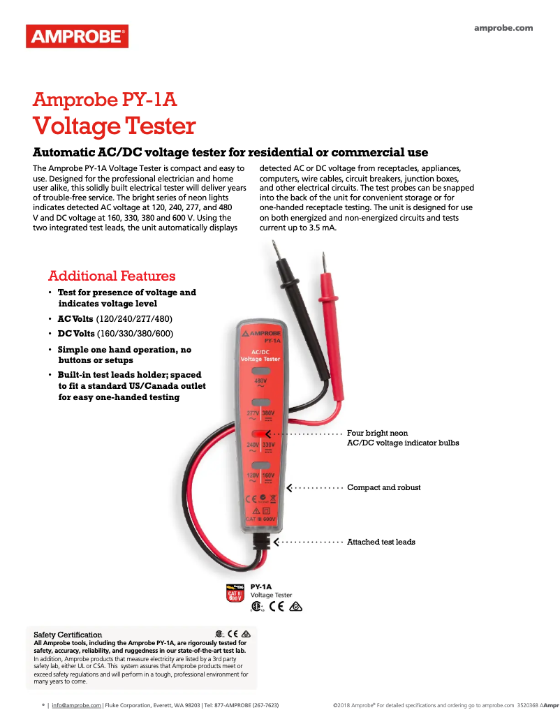 Page n°1 - Fiche technique Amprobe PY-1A