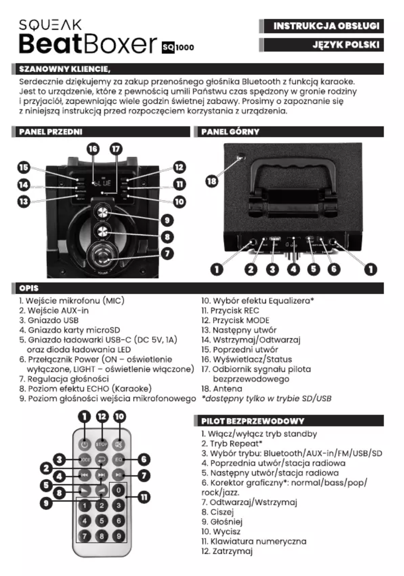 Page n°1 - Manuel utilisateur Squeak BeatBoxer SQ1000