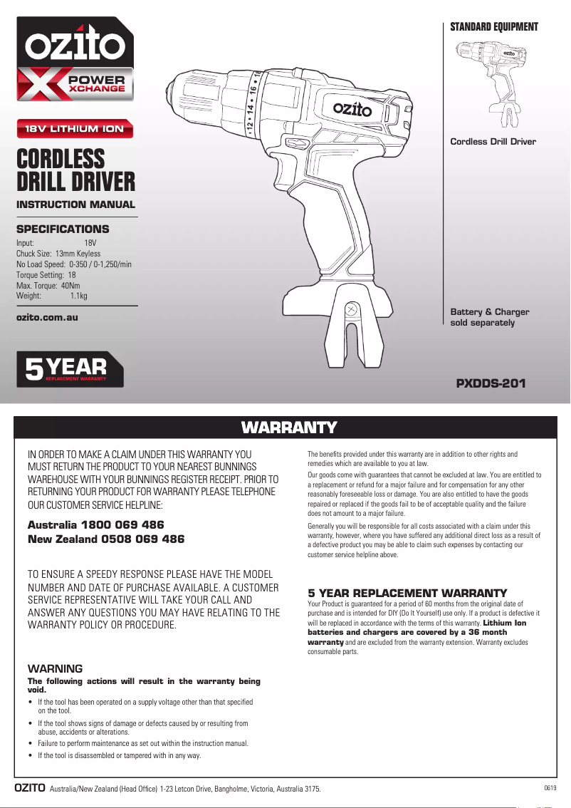 Page n°1 - Manuel utilisateur Ozito PXDDK-301