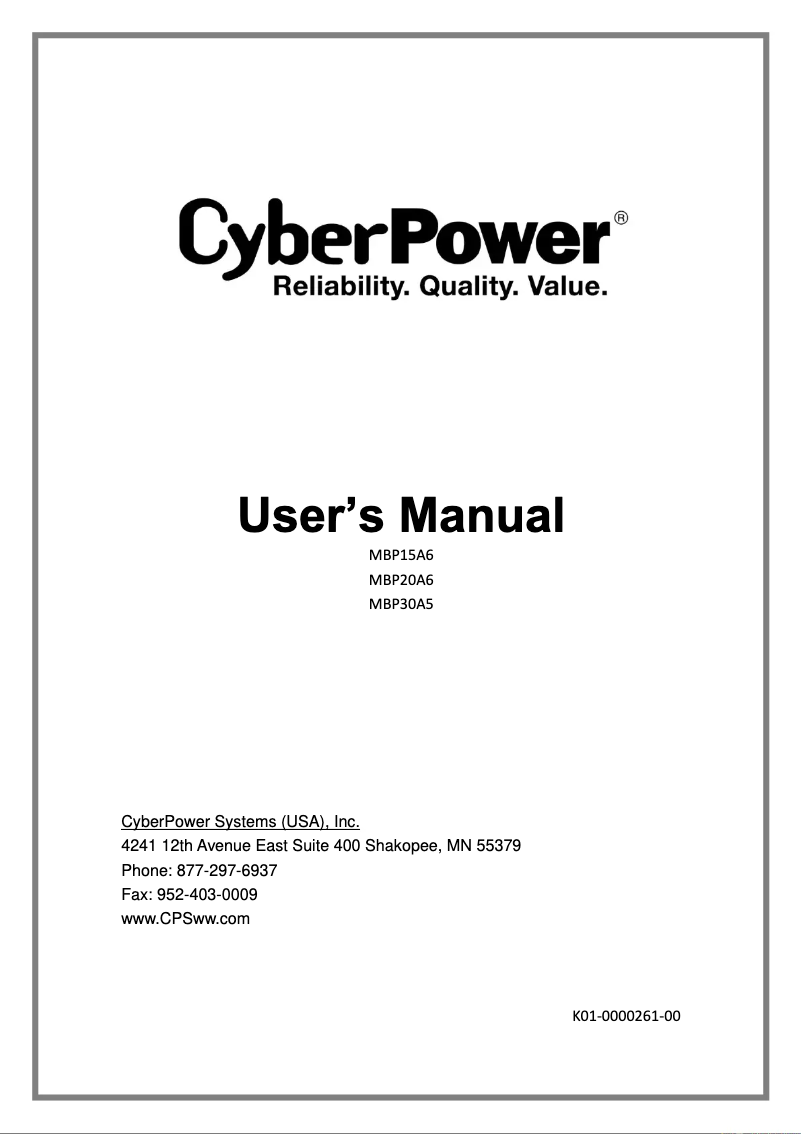 Page 1 de la notice Manuel utilisateur CyberPower MBP15A6