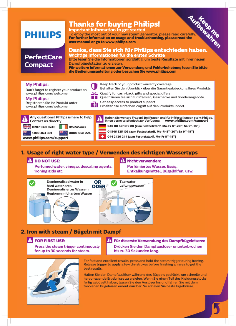 Page n°1 - Guide de démarrage rapide Philips Perfectcare Compact GC7840