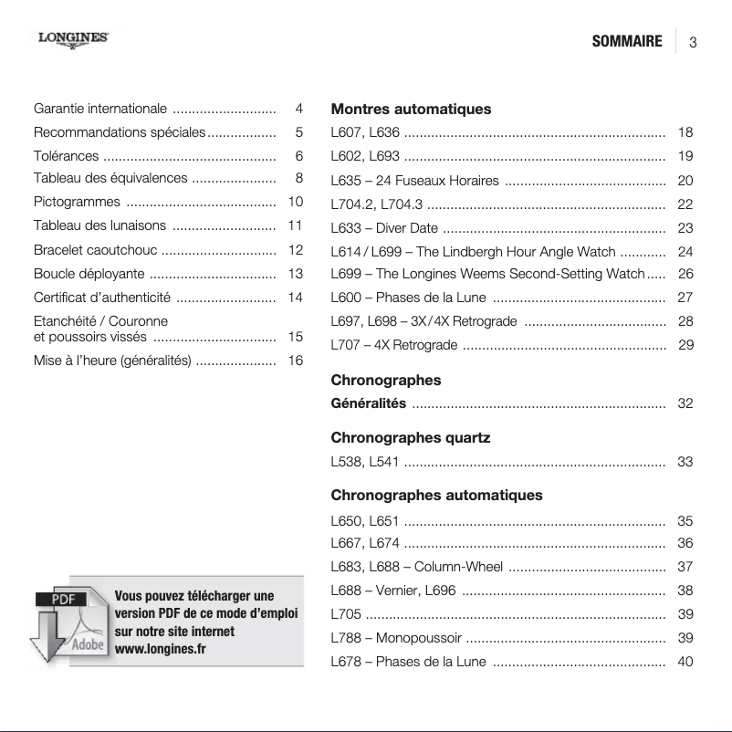 Page 1 de la notice Manuel utilisateur Longines L698 Retrograde Automatic