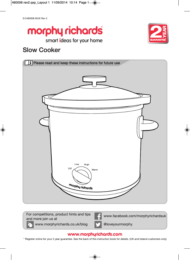 Page 1 de la notice Manuel utilisateur Morphy Richards 460006