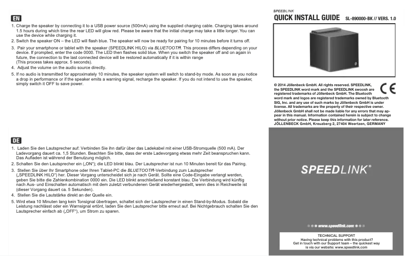 Page 1 de la notice Manuel utilisateur Speed-Link Hilo SL-890000