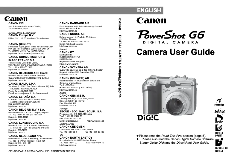 Page 1 de la notice Manuel utilisateur Canon Powershot G6