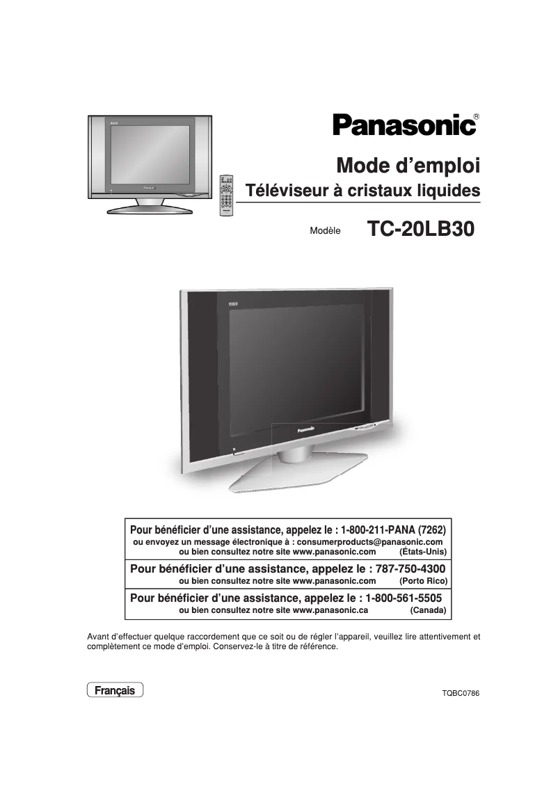 Page 1 de la notice Manuel utilisateur Panasonic TC-20LB30