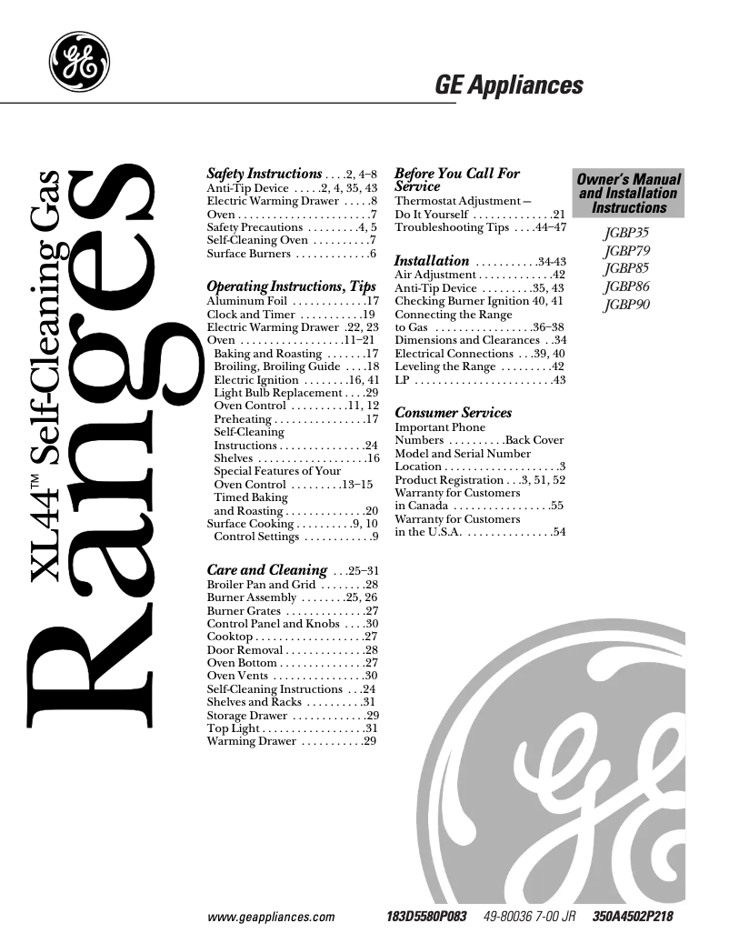 Image de la première page du manuel de l'appareil JGBP35AEAAA