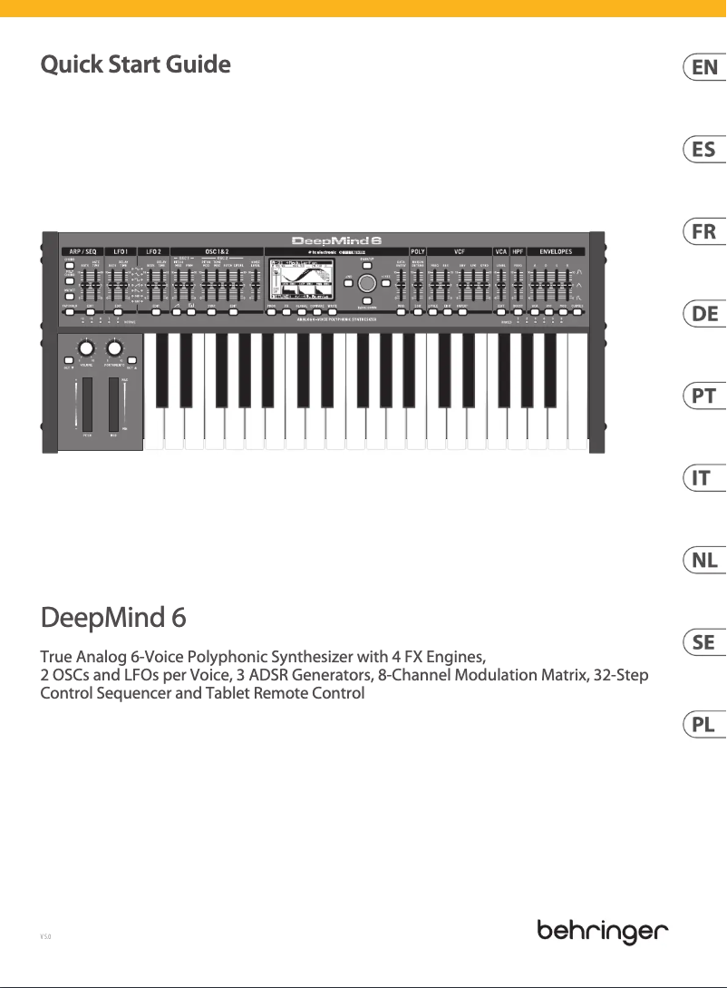 Page 1 de la notice Guide de démarrage rapide Behringer DeepMind 6