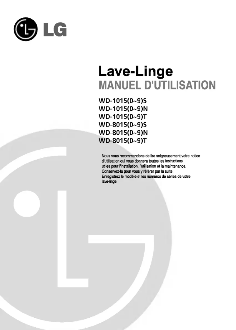 Page 1 de la notice Manuel utilisateur LG WD-10158T