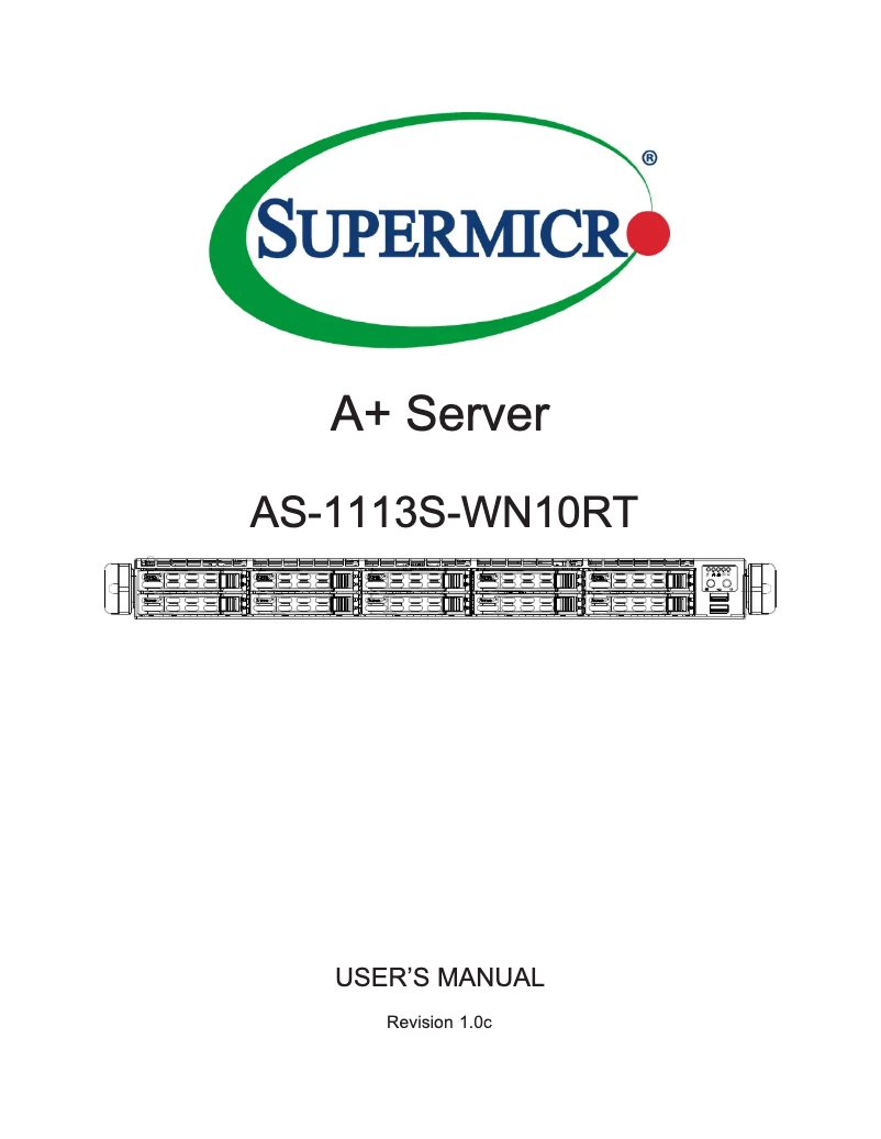 Page 1 de la notice Manuel utilisateur Supermicro A+ Server 1113S-WN10RT
