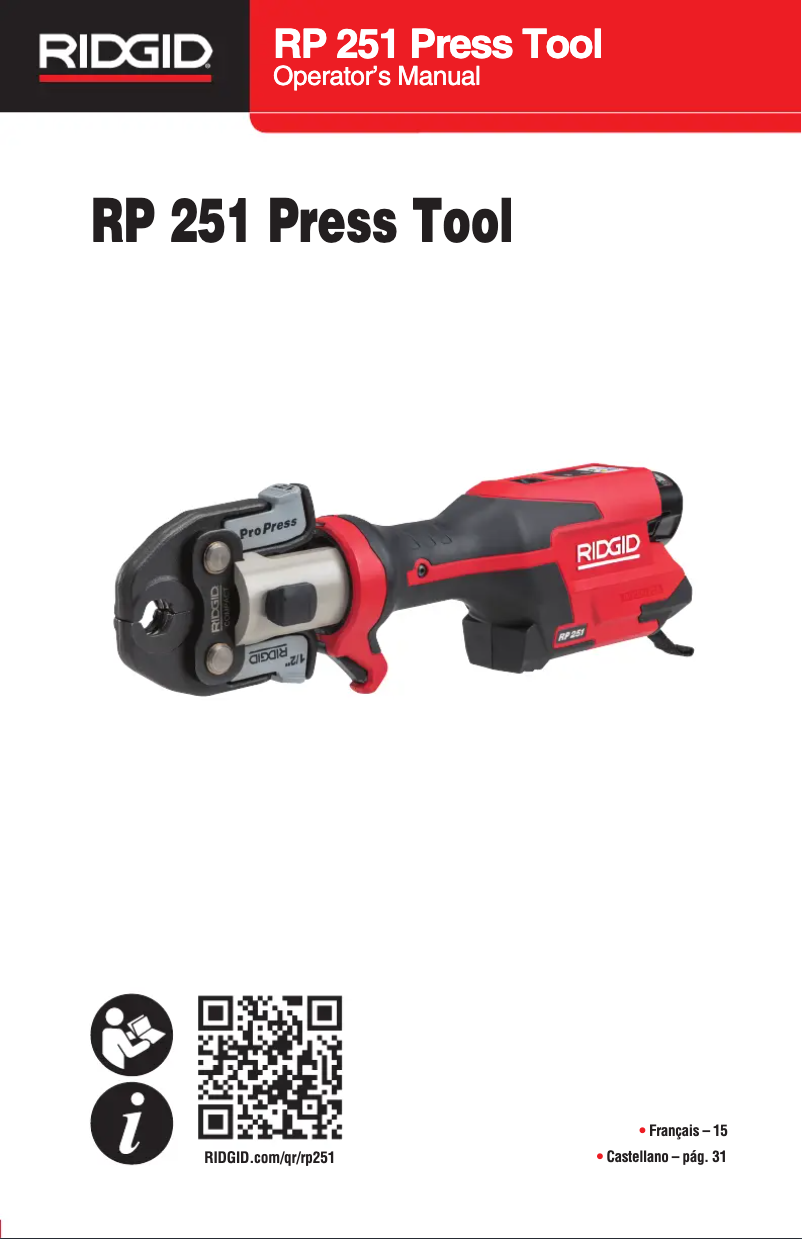Page 1 de la notice Manuel utilisateur Ridgid RP 251