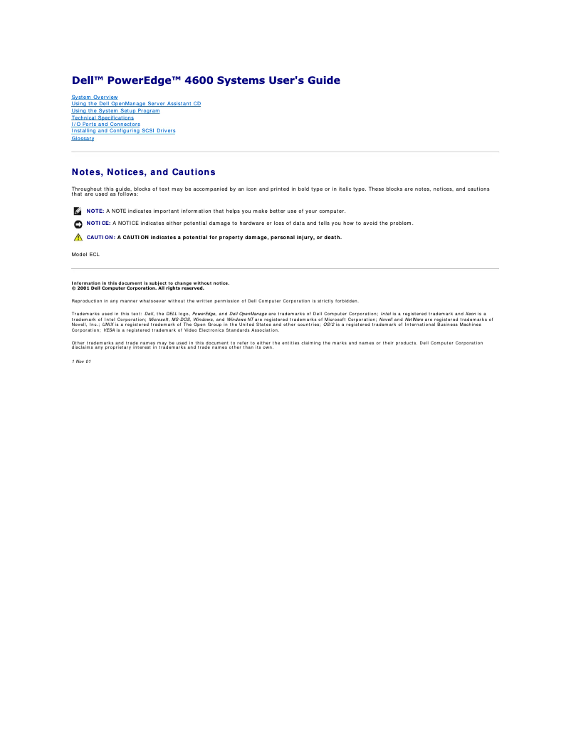 Page 1 de la notice Manuel utilisateur Dell PowerEdge 4600
