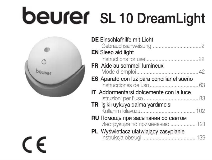 Page 1 de la notice Manuel utilisateur Beurer SL 10 DreamLight