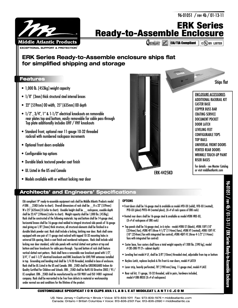 Page 1 de la notice Manuel utilisateur Middle Atlantic ERK-RR21